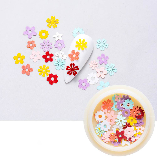 

PandaHall Paper Cabochons, Nail Art Decorations, Mixed Flower, Mixed Color, 4~6x4.5~6.5x0.1mm, about 50pcs/box Paper Flower Multicolor