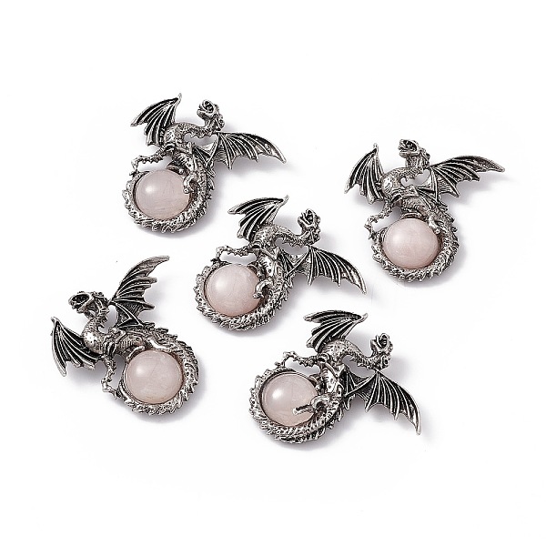

PandaHall Natural Rose Quartz Dome Pendants, Gragon Charms, with Rack Plating Antique Silver Tone Alloy Findings, Cadmium Free & Lead Free...