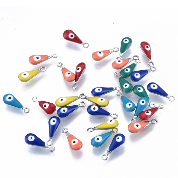 

PandaHall 304 Stainless Steel Enamel Charms, Stainless Steel Color, Teardrop with Evil Eye, Mixed Color, 12x4.5x3mm, Hole: 1.2mm Stainless..., Multicolor