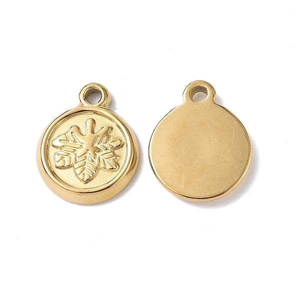

PandaHall Ion Plating(IP) 304 Stainless Steel Charms, Flat Round with Leaf Charm, Real 18K Gold Plated, 13.5x11x2mm, Hole: 1.5mm 304...