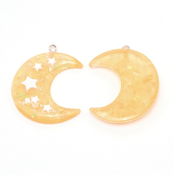 

PandaHall Resin Pendants, with Iron Loop, Moon with Star, Light Khaki, 39x33x6.2mm, Hole: 2mm Resin Moon