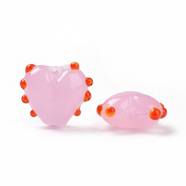 

PandaHall Handmade Lampwork Beads, Bumpy, Heart, Pink, 15.5x17x8mm, Hole: 1.4~1.6mm Lampwork Heart Pink