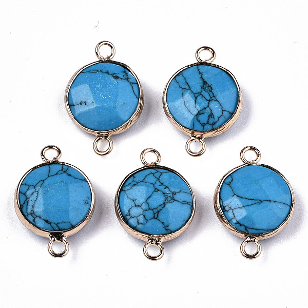

PandaHall Synthetic Turquoise Links Connectors, with Light Gold Plated Brass Findings, Faceted, Flat Round, 23~24x15~15x5~6mm, Hole: 2mm...