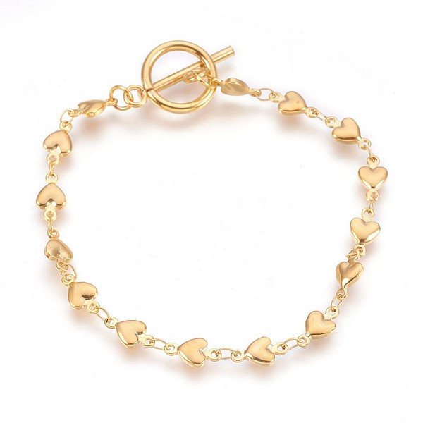 

PandaHall Ion Plating(IP) 304 Stainless Steel Link Chain Bracelets, with Toggle Clasps, Heart, Golden, 8 inch(20.4cm), 5mm 304 Stainless...
