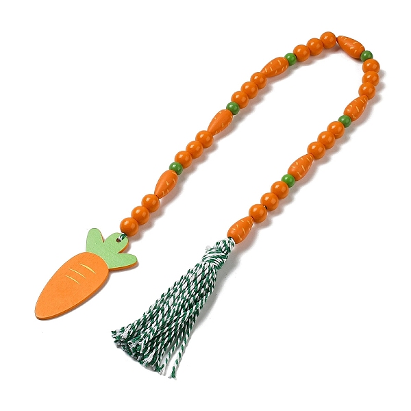 

PandaHall Wood Beaded Garland Hanging Ornament, with Wood Carrot and Tassels for Easter Decorations, Dark Orange, 800mm Wood Carrot