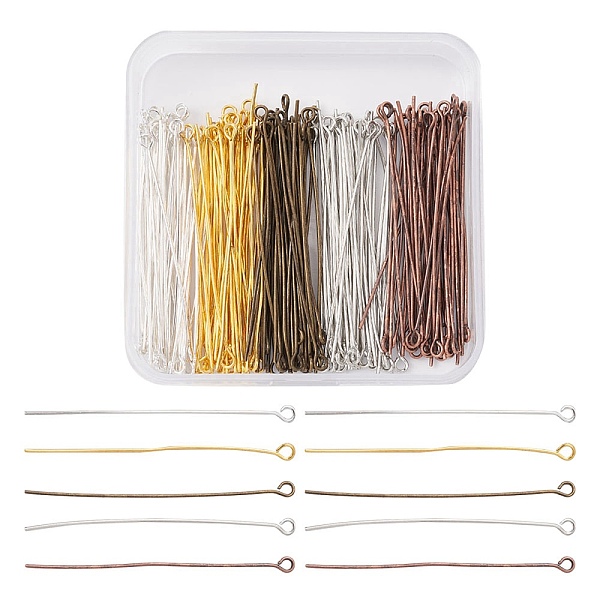 

PandaHall 200Pcs 5 Colors Brass Eye Pins, for Jewelry Making, Mixed Color, 21 Gauge, 50x0.7mm, Hole: 2mm, 40pcs/color Brass