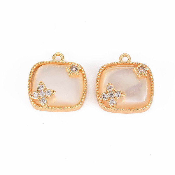 

PandaHall Brass Micro Pave Clear Cubic Zirconia Charms, with Freshwater Shell, Nickel Free, Rectangle with Star, Real 18K Gold Plated...