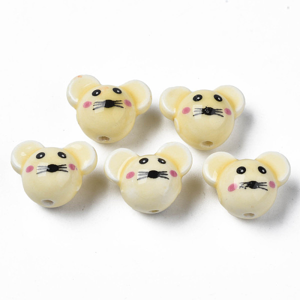 

PandaHall Handmade Porcelain Beads, Famille Rose Style, Mouse, Lemon Chiffon, 12.5x15.5x11mm, Hole: 1.6mm Porcelain Mouse