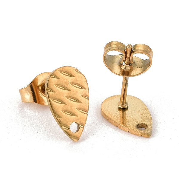 

PandaHall Ion Plating(IP) 304 Stainless Steel Stud Earring Findings, with Hole, Textured Teardrop, Golden, 10x6mm, Hole: 1mm, Pin: 0.8mm 304...