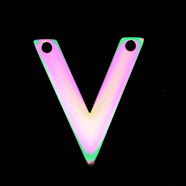 

PandaHall 201 Stainless Steel Pendant Links, Laser Cut, Letter.V, Rainbow Color, 20x17x1mm, Hole: 1.6mm 201 Stainless Steel Letter V