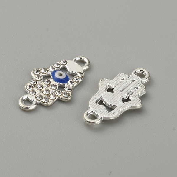 

PandaHall Zinc Alloy Enamel Link Connectors, with Crystal Rhinestone, Hamsa Hand/Hand of Miriam with Evil Eye, Silver, 22x12x2mm, Hole..., Clear