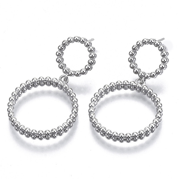 

PandaHall Brass Dangle Stud Earring, with Stainless Steel Pins, Nickel Free, Ring, Real Platinum Plated, 39x23mm, Pin: 0.7mm Brass Ring