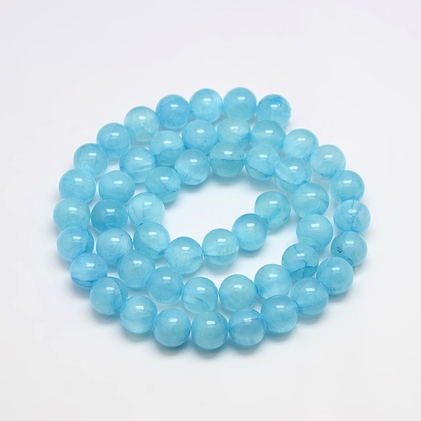 

PandaHall Dyed Natural Green Jade Beads Strands, Round, Light Sky Blue, 8mm, Hole: 1.5mm, about 46pcs/strand, 15.74 inch Green Jade Round
