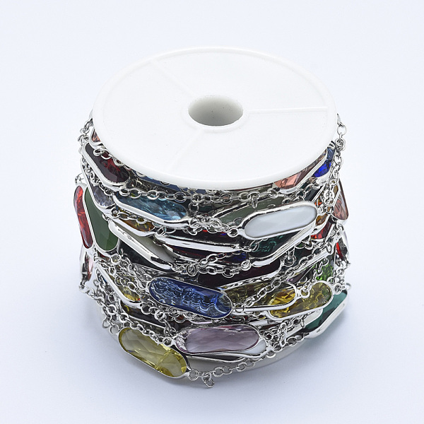 

PandaHall Handmade Glass Beaded Chains, Soldered, with Spool, Brass Findings, Oval, Colorful, Platinum, 2.5mm, about 16.4 Feet(5m)/roll...