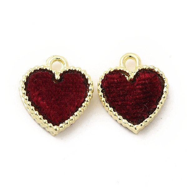 

PandaHall Alloy Charms, with Velvet, Heart Charm, Dark Red, 15x12.5x3.5mm, Hole: 1.5mm Alloy Heart