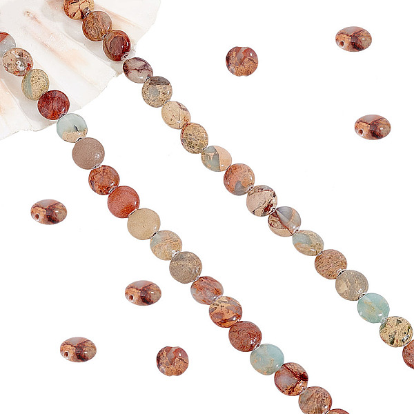

PandaHall 1 Strand Natural Aqua Terra Jasper Beads Strands, Flat Round, 8x4mm, Hole: 1.4mm, about 53pcs/strand, 15.5~15.7''(39.5~40cm) Aqua...