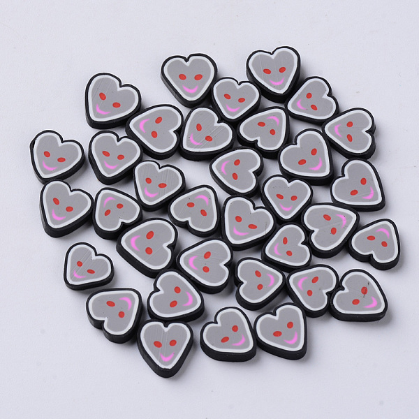 

PandaHall Handmade Polymer Clay Nail Art Decoration Accessories, Fashion Nail Care Cabochons, Heart with Smile, Dark Gray, 9~12x9~12x2mm...