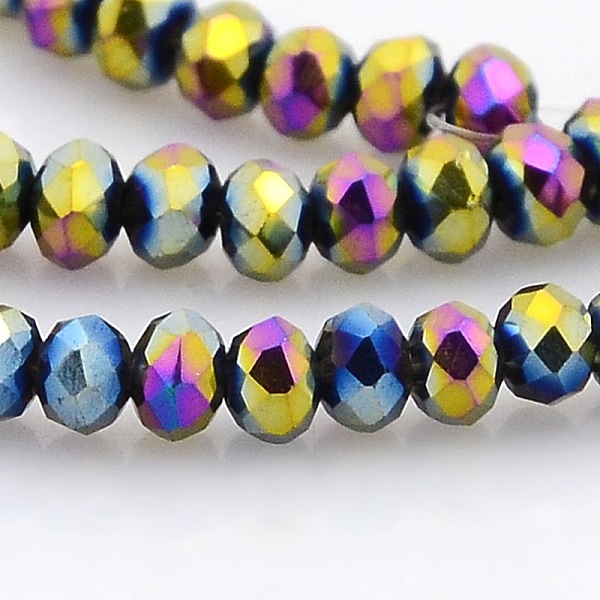 

PandaHall Full Plated Faceted Rondelle Glass Beads Strands, Multi-color Plated, 3.5x2.5mm, Hole: 1mm, about 100pcs/strand, 10 inch Glass...