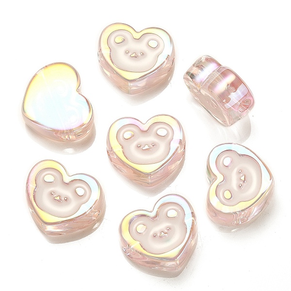 

PandaHall UV Plating Rainbow Iridescent Acrylic Enamel Beads, Heart with Bear Pattern, Pink, 17.5x20x9mm, Hole: 3.5mm Acrylic Heart Pink