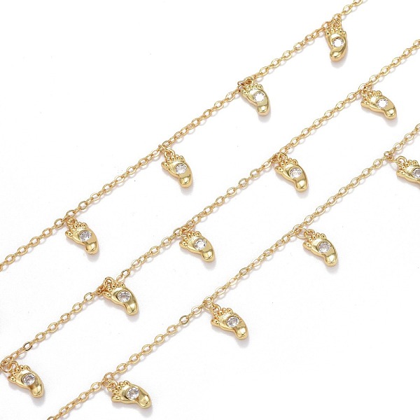 

PandaHall 3.28 Feet Handmade Brass Cable Chains, with Cubic Zirconia Charms, Long-lasting Plated, Soldered, Foot, Clear,Golden, Link...