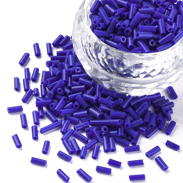 

PandaHall Opaque Colours Glass Bugle Beads, Round Hole, Dark Blue, 3~8x2mm, Hole: 0.7mm, about 450g/pound Glass
