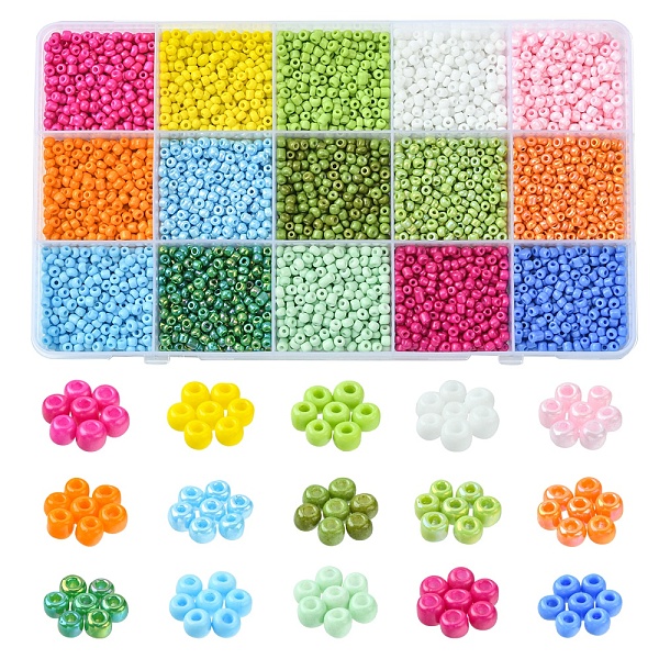 

PandaHall 180G 15 Colors Baking Paint Glass Seed Beads, Round, Mixed Color, 3~3.5mm, Hole: 1~1.2mm, 12g/color Glass Multicolor
