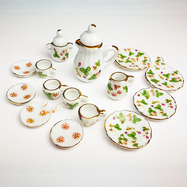 

PandaHall Mini Ceramic Tea Sets, including Teacup, Saucer, Teapot, Cream Pitcher, Sugar Bowl, Miniature Ornaments, Micro Landscape Garden...