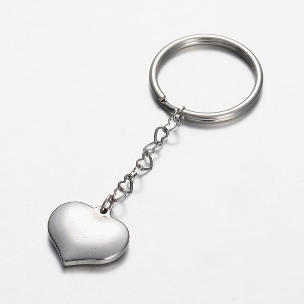 

PandaHall Stainless Steel Heart Keychain, Stainless Steel Color, 70mm Stainless Steel Heart