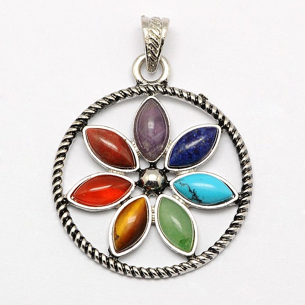 

PandaHall Vintage Chakra Jewelry Alloy Bezel Gemstone Pendants, Circle with Flower of Life/Sacred Geometry, Antique Silver, 46x40x4mm, Hole..., Multicolor