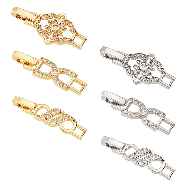 

PandaHall Olycraft 6Pcs 6 Styles Rack Plating Brass Micro Pave Clear Cubic Zirconia Watch Band Clasps, Cadmium Free & Lead Free...