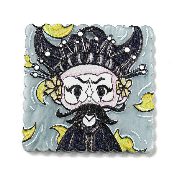 

PandaHall Embossed Printed Acrylic Pendant, Square Beijing Opera, Light Steel Blue, 37.5x37.5x2.5mm, Hole: 1.8mm Acrylic Square
