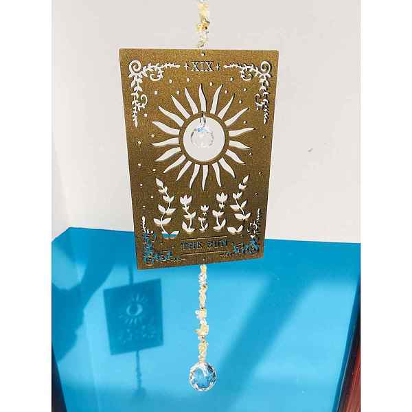 

PandaHall Glass Teardrop Pendant Decoration, Hanging Suncatchers, with Metal Tarot, for Window Home Garden Decoration, Antique Bronze...