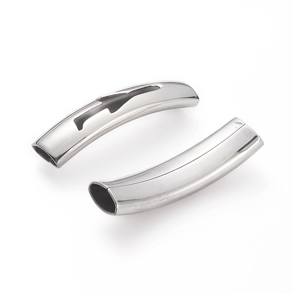 

PandaHall 201 Stainless Steel Curved Tube Beads, Curved Tube Noodle Beads, Tube with Plane, Stainless Steel Color, 36x10x8mm, Hole: 8x4mm...