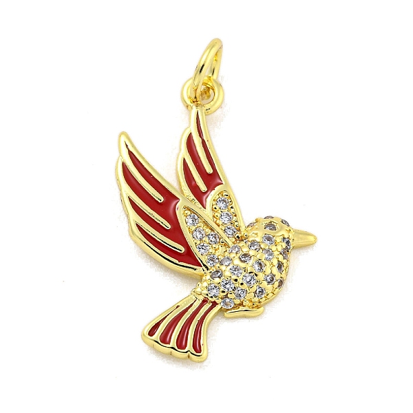 

PandaHall Brass Micro Pave Clear Cubic Zirconia Pendants, with Enamel, Real 18K Gold Plated, Bird, FireBrick, 23x16.5x3mm, Hole: 3.5mm..., Red