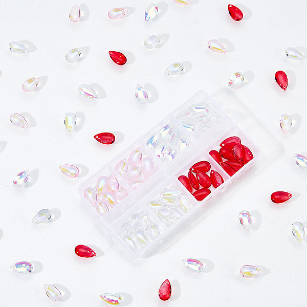 

PandaHall AHADERMAKER 96Pcs 4 Colors Transparent Glass Charms, AB Color, Teardrop, Mixed Color, 14x8x5mm, Hole: 1.2mm, 24pcs/color Glass..., Multicolor
