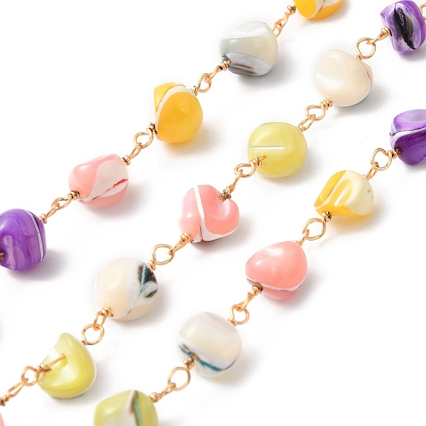 

PandaHall Handmade Shell Pearl Chip Beaded Chains, with Golden Tone Brass Findings, with Spool, Cadmium Free & Lead Free, Mixed Color..., Multicolor