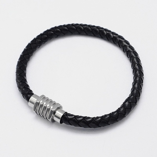 

PandaHall Braided Leather Cord Bracelets, with 304 Stainless Steel Magnetic Clasps, Black, 200x6mm Leather Black