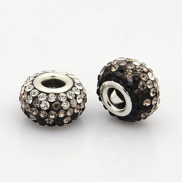 

PandaHall Resin Rhinestone European Beads, Grade A, Large Hole Rondelle Beads, with Silver Color Plated Brass Double Cores, Colorful..., Multicolor