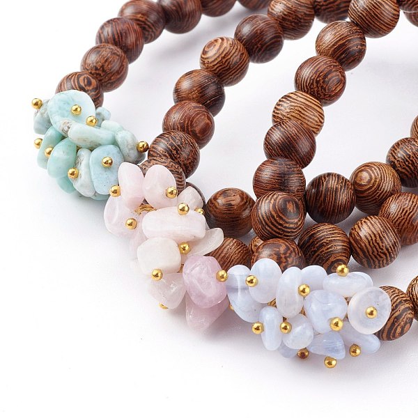 Round Natural Wood Beads Stretch Bracelets Sets