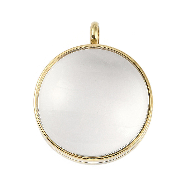 

PandaHall Ion Plating(IP) 304 Stainless Stee Locket Pendants, with Glass, Flat Round Charm, Real 18K Gold Plated, 36x29x15.5mm, Hole: 5mm...