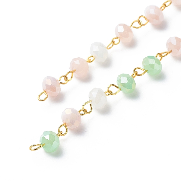 

PandaHall Handmade Electroplate Glass Faceted Rondelle Beaded Chains, with Iron Eye Pins, Unwelded, Misty Rose, 13.5x8mm, about 3.28 Feet...