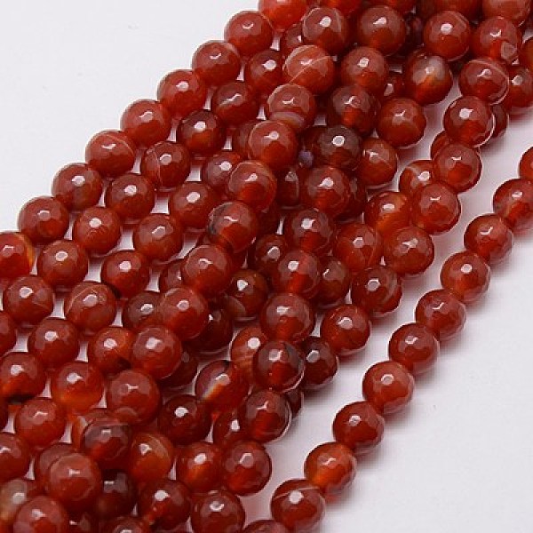 

PandaHall Natural Agate Beads Strands, Faceted, Dyed, Round, FireBrick, 8mm, Hole: 1mm, about 48pcs/strand, 15 inch Natural Agate Round Red
