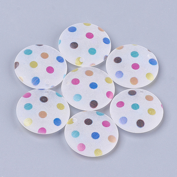 

PandaHall Printed Acrylic Beads, Frosted, Flat Round with Dot, Colorful, 25x5.5mm, Hole: 2mm Acrylic Flat Round