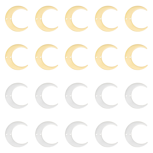 

PandaHall Unicraftale 20Pcs 2 Colors 201 Stainless Steel 2-Loop Connector Charms, Laser Cut, Crescent Moon Links, Golden & Stainless Steel...