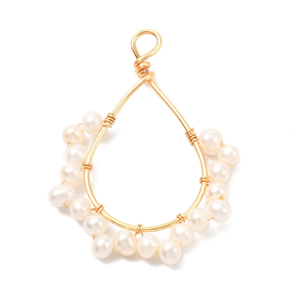 

PandaHall Natural Cultured Freshwater Pearl Pendants, with Real 18K Gold Plated Eco-Friendly Copper Wire, Potato with Teardrop, Antique...