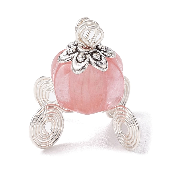 

PandaHall Cherry Quartz Glass Pumpkin Pendants, Carriage Charms with Antique Silver Plated Alloy Bead Caps, 22.6x12.7x12.7mm, Hole: 2.7mm...