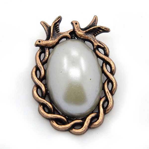 

PandaHall Nickel Free Red Copper Tone Alloy Pendants, with Acrylic Pearl Cabochons, Oval, Beige, 37x26x8mm, Hole: 2mm Alloy+Acrylic Oval..., Yellow