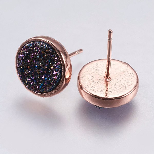 

PandaHall Druzy Resin Earrings, with Brass Finding, Flat Round, Colorful, 9.5x16~16.5mm, Pin: 0.8mm Resin