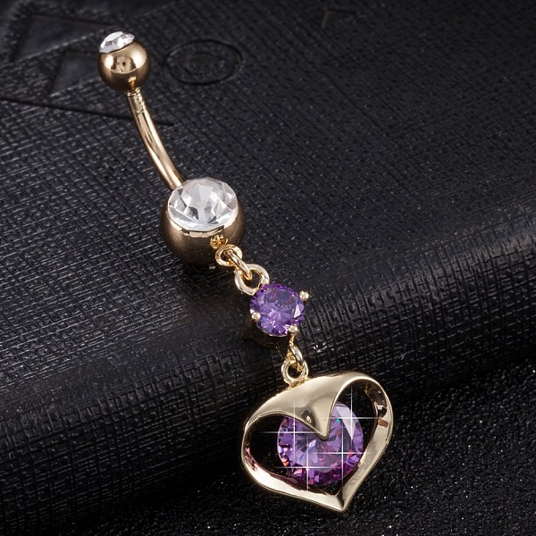 

PandaHall Piercing Jewelry, Brass Cubic Zirconia Navel Ring, Belly Rings, with Surgical Stainless Steel Bar, Cadmium Free & Lead Free, Real..., Purple