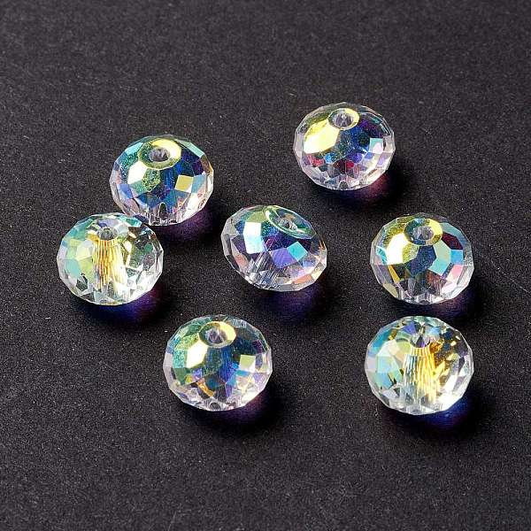 

PandaHall Faceted Transparent Glass Beads, AB Color, Abacus, Clear AB, 10x8mm, Hole: 0.7~1mm Glass Rondelle White